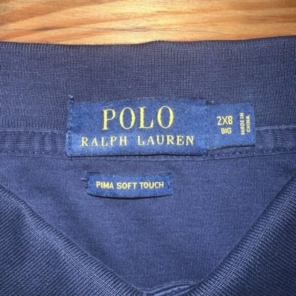 Ralph Lauren Polo Shirt Men 2XB Navy Blue Pima Soft Touch Short Sleeve Pony Logo
